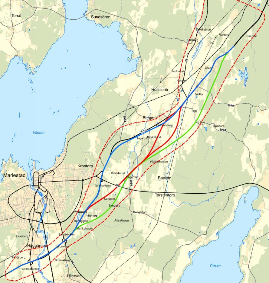 7 2 FÖRUTSÄTTNINGAR 2.1 Område och topografi E20 utgör primär farligtgodsled men är även en viktig pendlingsled, både regionalt och lokalt.