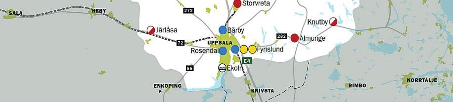 Beredskapsform och bemanning på brandstationerna är olika för att svara mot riskbilden. Vid respektive brandstation är bemanningens beredskapsform markerad med färg och omfattningen i siffror.