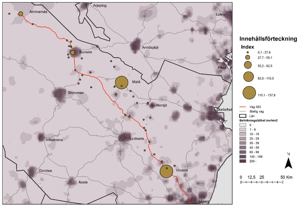 Figur 6. Transportbehovets geografiska utbredning i stråket I figur 6 ovan visas transportbehovets geografiska utbredning i stråket.
