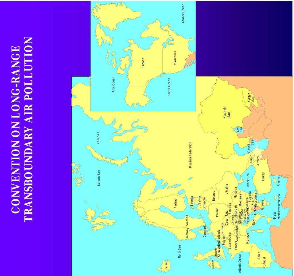 UNITED NATIONS ECONOMIC COMMISSION FOR EUROPE S krevs under 1979, trädde i kraft 1983 51 P arter 8 protokoll S O2, NOx, VOC, NH3, P M2,5, BC, HM, P OP E ffektbaserat arbete Nära samarbete mellan