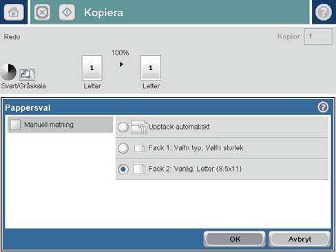 Tryck på Kopiera på startskärmen på produktens kontrollpanel. 2.