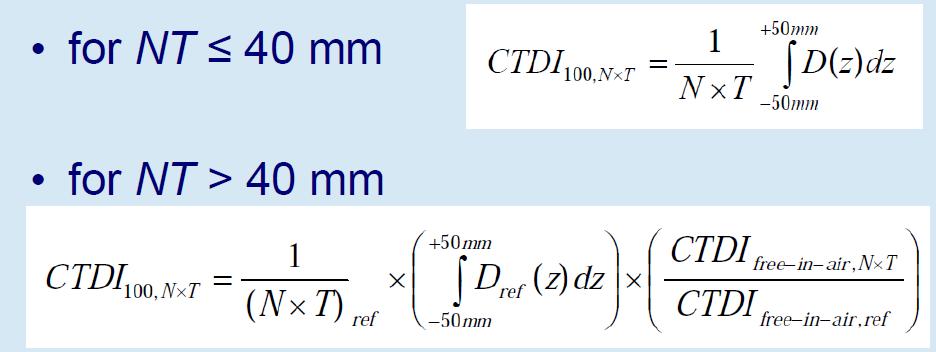 För breda kollimeringar använder man sig av en faktor som är lika med CTDI fritt-i-luft för breda kollimeringen dividerat med CTDI fritti-luft för referenskollimeringen.