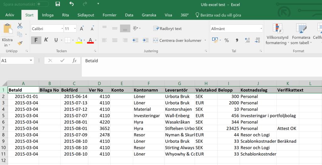 Skapa en csv-fil för inläsning Ta ut en Excelfil från