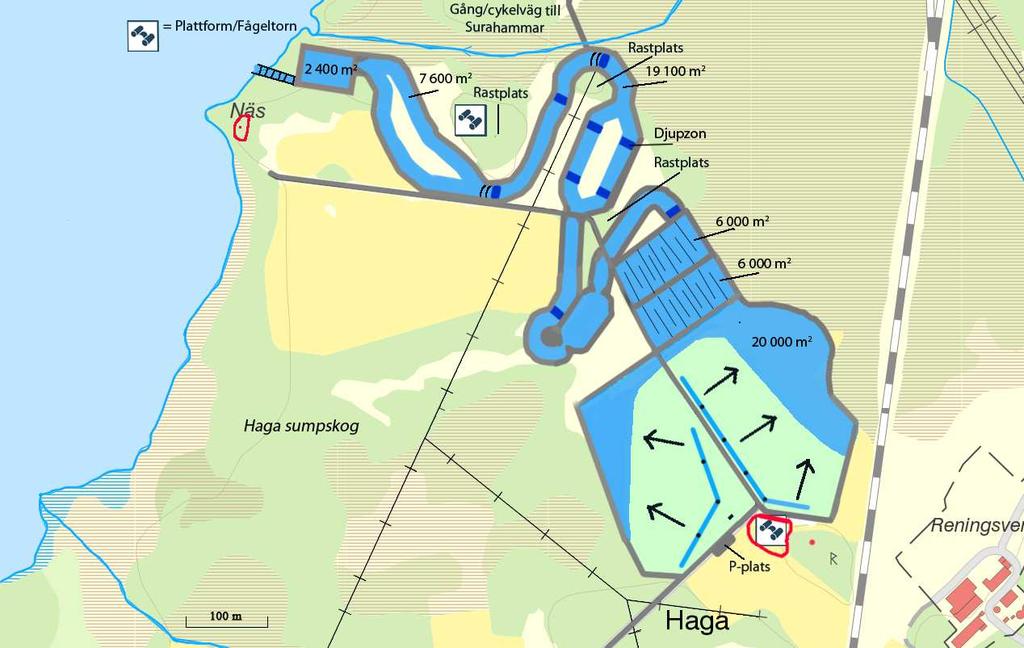 6 RESULTAT En våtmark för att efterpolera det utgående vattnet från Haga reningsverk kan utföras enligt figur 4. För större bild se bilaga 7.