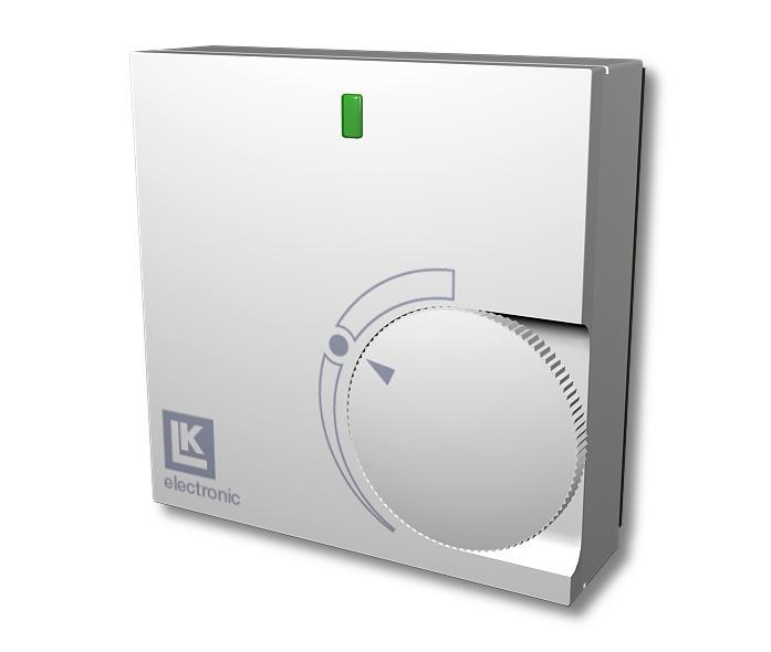 Rumsreglering Trådförbunden - Bas LK Rumstermostat (NO) Elektronisk ljudlös rumstermostat med Triac-utgång och elektronisk återföring. För bästa energieffektivitet arbetar rumstermostaten med s.k. självmoduleringsteknik via signalpulsning till ventilställdonen.