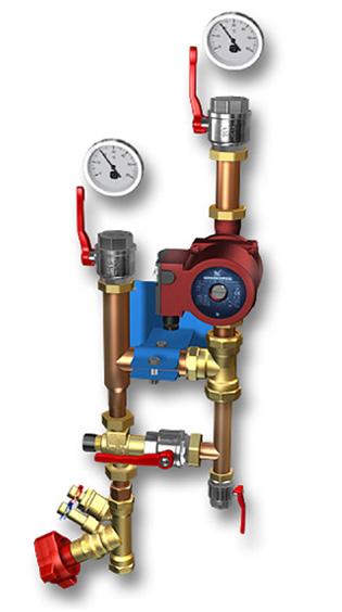 r temperatur, tryck, förläggningssätt m.m. Shuntgruppen är komplett fabriksmonterad med: Cirkulationspump 1 fas 230 V AC 50 Hz, max 245 W 1,04 A Styrventil Kvs 4,0 omställningsbar mellan 3- och 2-vägsutförande.