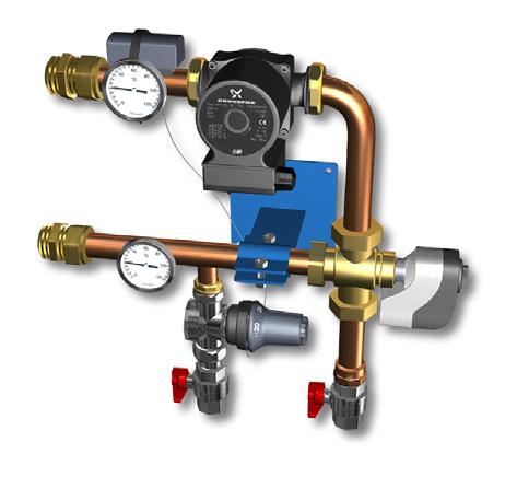 LK Shunt UHP-6,3 Shuntgrupp avsedd för system utan huvudpump. Dess kapacitet kan schablonmässigt sättas vid ett värmebehov på 50W/m 2 till max 240 m 2 golvvärmeyta.