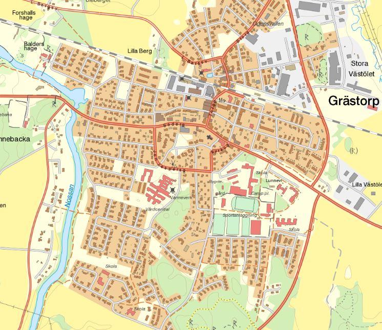 Markägoförhållanden Västra torget ingår i fastigheten Grästorp 14:1 som ägs av