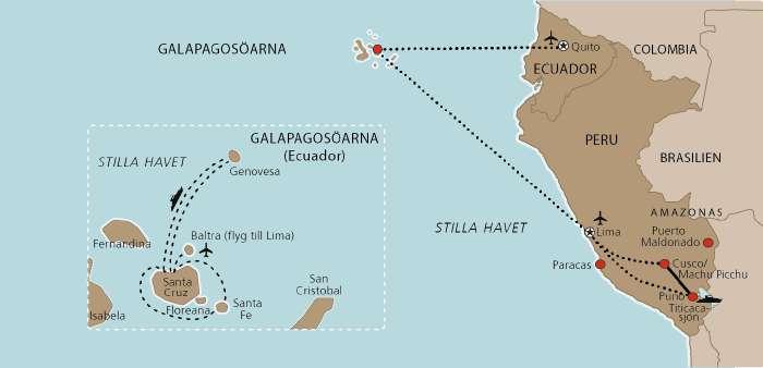 Prisuppgift Avresa Hemkomst Antal dagar Del i dubbelrum Enkelrum 10 november 24 november 15 67 950 kr 82 050 kr Inkariket med Galapagos november 2018 I priset ingår: Flyg