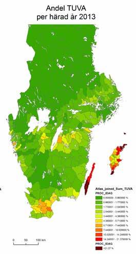 Exempel på historiska analyser Bildserie 60. Människan har alltid påverkat ekosystemen och vice versa. Kartserien ovan visar andel ängsmark per härad mellan åren 1990 och 2013.