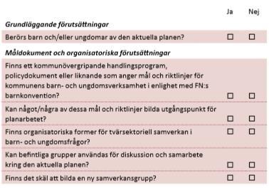 De flesta checklistorna är utformande som den i exemplet nedan, frågorna besvaras med ett ja eller nej, sedan finns utrymme att lämna en kommentar (Desroses, 2014), (Södertälje kommun, u.d.), (Landstinget i Värmland, u.