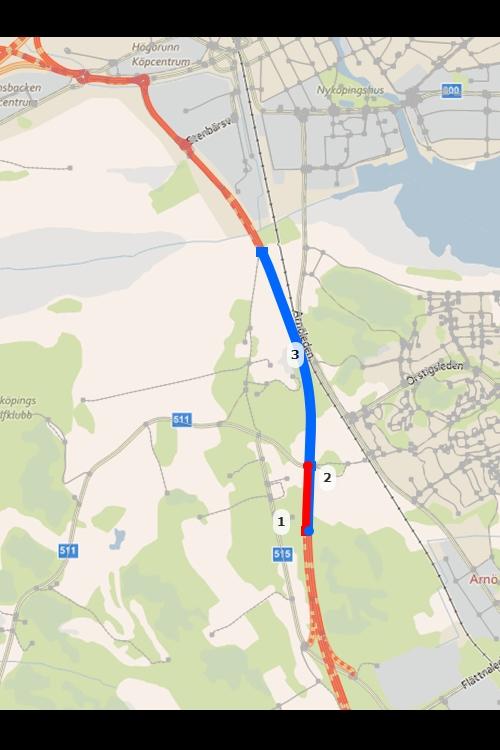 3) Kvarstå 90 km/tim mellan väg 511 Björkö 1350 meter norr om väg 511 Björkö 1) Kvarstå 110 km/tim för trafik i sydlig färdriktning från väg 511 Björkö - 400 meter söder väg 511