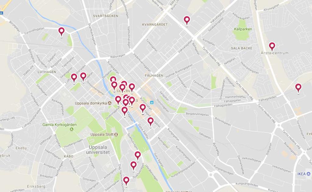 Figur 5. Tandvårdskliniker i Uppsala närområde, offentliga (8 st) och privata, Region Uppsala 20