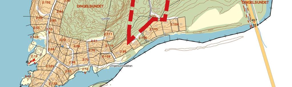 2 Befintliga förhållanden och planerad byggnation Aktuellt område ligger på Dingelsundet, del av fastighet Dingelsundet 2:21 och 2:87, se figur 1.