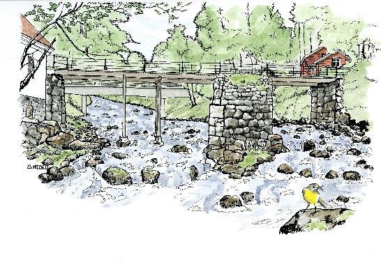 16 (31) Figur 12. Illustrationer av partiell utrivning av Järle Kvarn, nedströms vy till vänster, uppströmsvy till höger. Norconsult 2016. Åtgärden utförs genom att: 1. Dammen sänks av till tröskel 2.