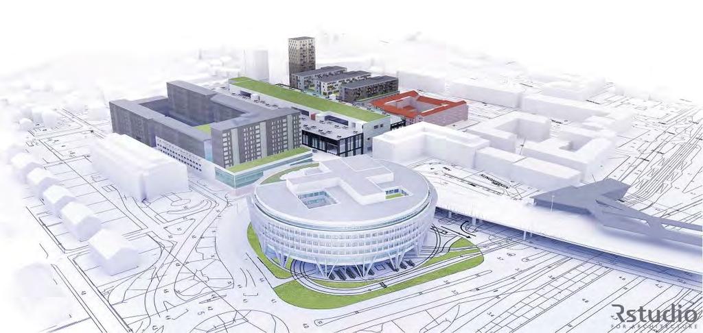 Figur 2.2-2 Perspektiv över ett framtida Mölndals Innerstad efter utbyggnad av detaljplanerna 1 och 3. Källa: Ylva Ralph, Mölndals Stad.