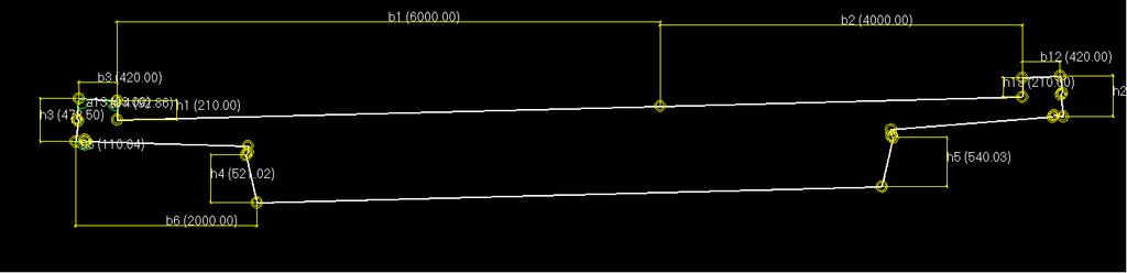 Figur 5.1 Det färdiga tvärsnittet som definierades i Sketch Editor. Figur 5.2 I variabellistan kan parametrarna justeras.