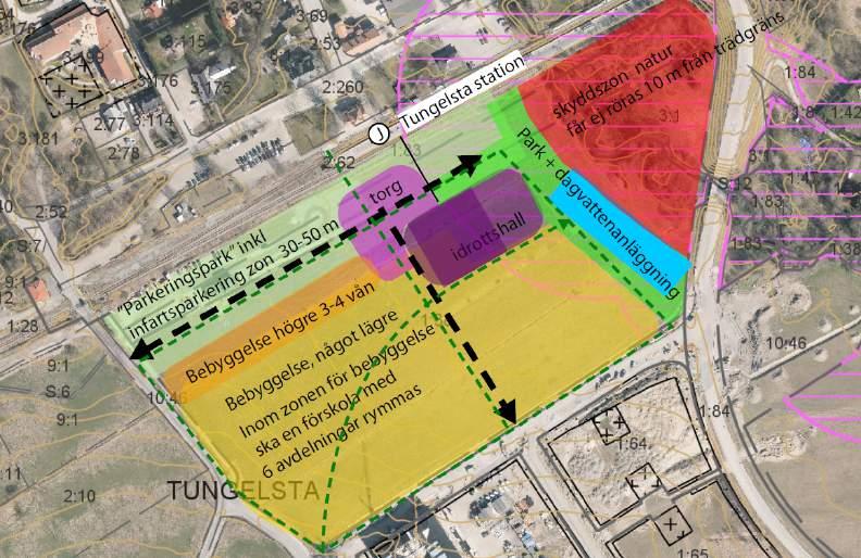 Figur 2. Tidig principskiss för områdets utförande, från förfrågningsunderlaget för utredningen, framtagen av Haninge kommun. 1.