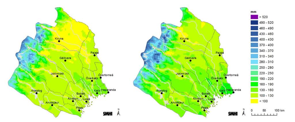 Nederbörden i länet har ett medelvärde av 660 mm per år (1961 1990) och det har under de senaste två decennierna ökat även om mellanårsvariationerna är stora.