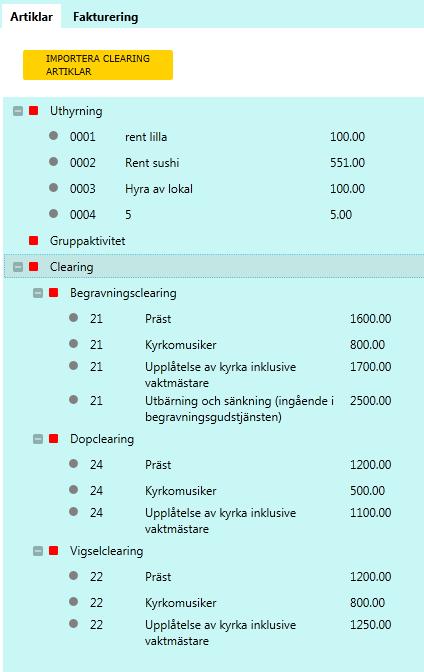 Artikelnamn registreras och ett pris för artikeln väljs från vallistan. Artikeltypen ska vara grupper för att denna artikel ska kunna väljas till en order för en gruppaktivitet.