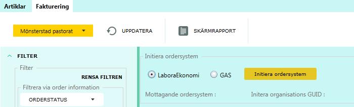 Välj först med radioknapparna vilket ekonomisystem som ska ta emot order från Medarbetaren, LabOra Ekonomi eller GAS.