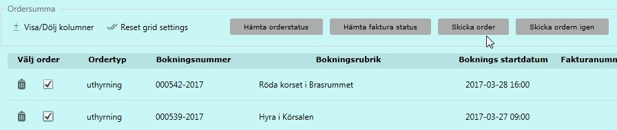 Om skärmbilden uppdateras efter att ordern skickats, visas inte längre de skickade