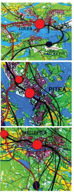 51 6.4 Luleå Kalix I UA4 har ett nytt spår Luleå Kalix studerats. Ingen fördjupning har gjorts för denna sträckning, vilket innebär att det är ett mer översiktligt i framtaget alternativ.