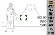 Användning av fokuslås Fokuslås är en teknik som kan användas vid inspelning av en bild där du vill fokusera ett motiv som ej befinner sig inom fokusramen mitt på skärmen.
