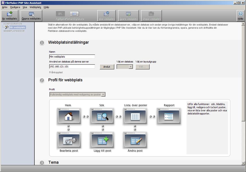 26 FileMaker Server anpassad webbpublicering med PHP Fönstret PHP Site Assistant Obs!