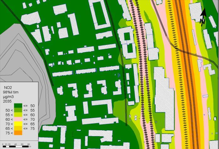Haltkartor för 98-percentilen av timmedelvärdet av NO₂ (µg/m³)