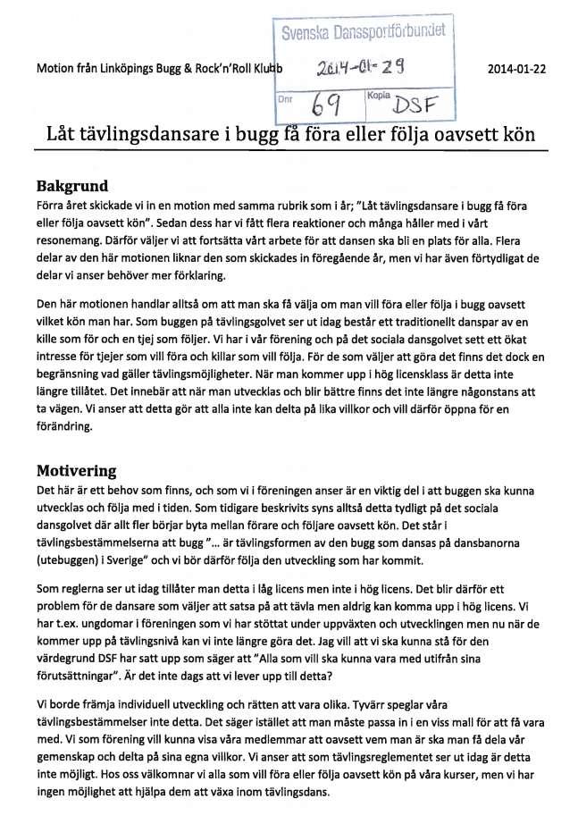 Motion 1, LBRR - Låt tävlingsdansare i