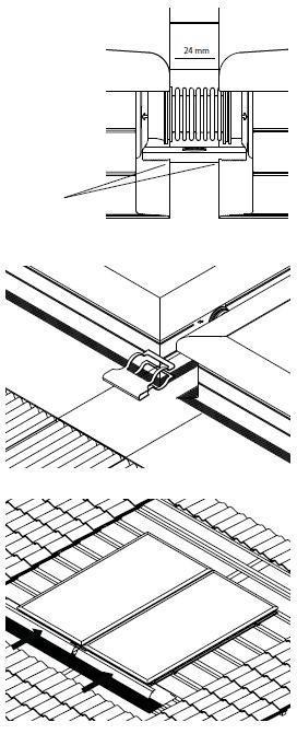 Tryck kompensatorklämmorna över solfångarnas absorbatorrör. Skjut vid behov absorberingsenheten på plats, så att kompensatorklämman sluter om absorbatorröret.