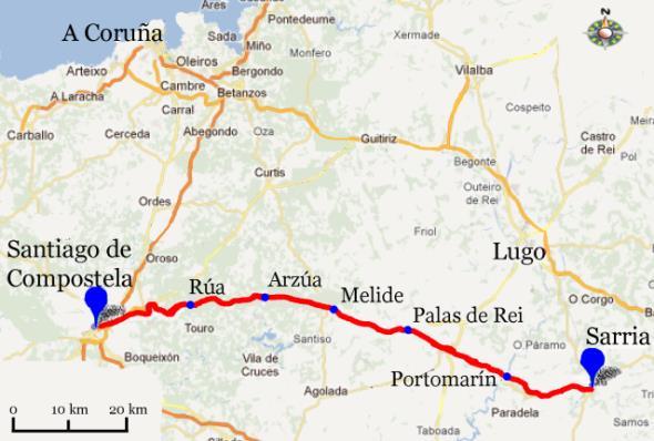 Den franska vägen, Internationell grupp Sarria Santiago de Compostela, 6 nätter 5(8) Boende Vi bor på små privatägda hotell längs Den franska vägen.