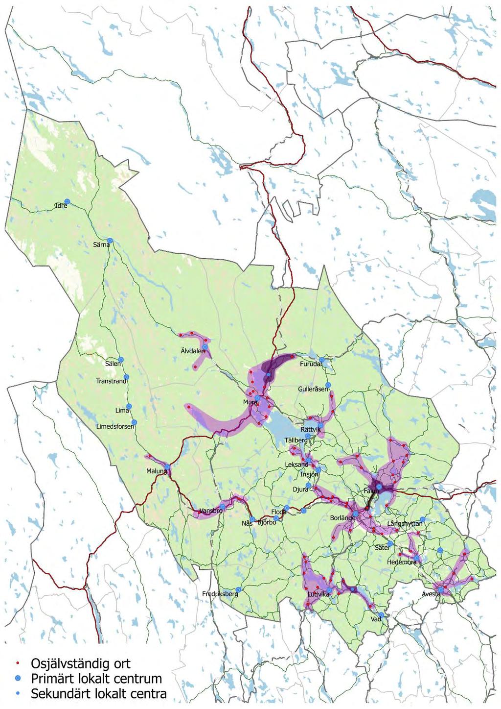 Mora den tydliga inpendlingskommunen där inpendlingen från Orsa och Rättvik är stor. Även Malung har ett positivt pendlingsnetto.