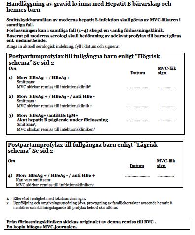 Exempel protokoll Stockholms län HBsAg-positiva remitteras till infektion Dokumentera riskgruppering i MHV 3.