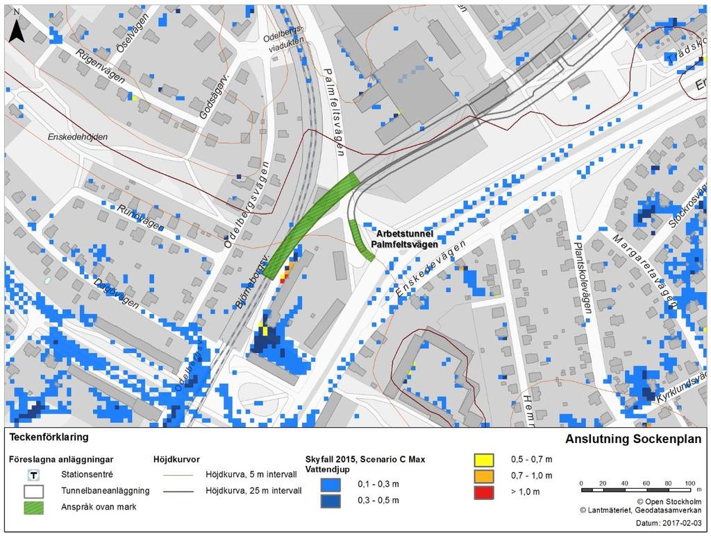 5.9 Anslutning Sockenplan Anslutning Sockenplan ligger inte i en lågpunkt (se Figur 13).