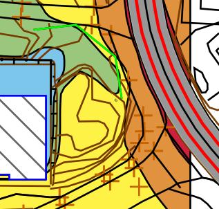 För planerad uteplats redovisas ljudnivån 1,5m över mark. Planerad gemensam uteplats placering markeras med streckad cirkel. Bullerskyddskärmen ska vara sammanhängande.