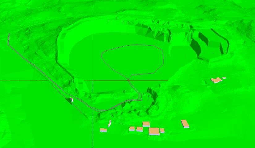 9.5 Brytskede 4 Uppbyggd 3-D modell av Kålleredstäkten motsvarande definierat brytningsläge 4, verksamhet under etapp 4 (4-5 år efter uppstart), redovisas i figur 35. Figur 35.