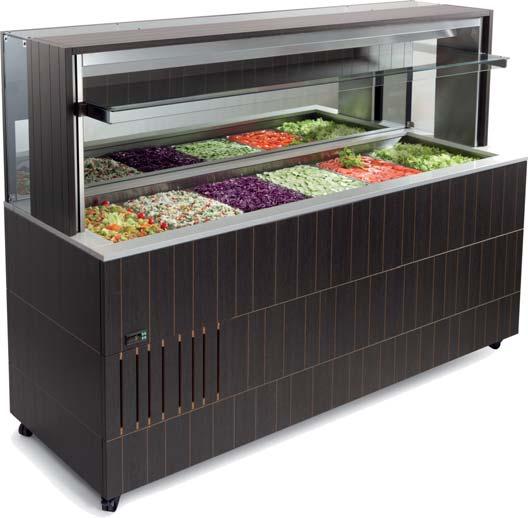 Tel. 016-348 40 Doge Wall - RF, NE och BM Doge RF-kyld, Doge NE neutral och Doge BM varm buffet. Tillverkad i massivt trä i ek eller wenge. Doge BM med vattenbad. Självservering från en sida.