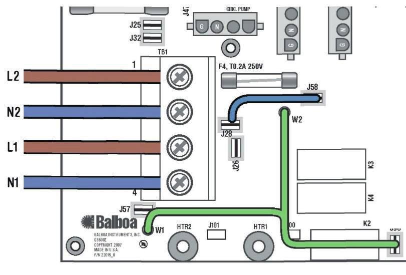 Alternativ till elektrisk servicekonfiguration System med endast PCB Rev B Enfas, TN- och TT-system (1 x 16 A eller 1 x 32 A) 3 kablar (1 fas + 1 neutral + 1 skyddsjord) Kabeln för skyddsjord
