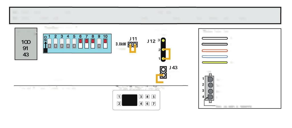 Kopplingskonfiguration och DIP-inställningar Inställning 1 (Vid tillverkning) 230 V Pump 1, 2 hastigheter 230 V Fläkt 230V AV (Stereo) 230 V Pump 2, 1 hastighet 230 V Ozon 3,0 kw värmare 230 V Pump