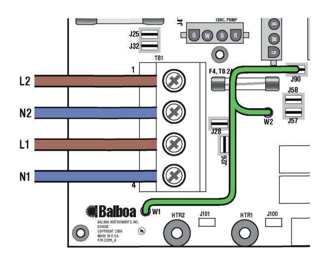 All utrustning (pumpar, fläktar och värmare) körs på servisledning L1. System som bara använder 1 DIP-switch (A10) för bortkoppling av värme: För 1x16 A servis: DIP-switch A10 måste vara PÅ.