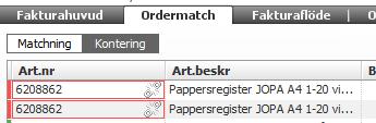 7.2 Hantera ordermatchning trots att leveranskvittensen är genomförd I vissa fall så är det en differens i pris, vikt eller att leverantören har ändrat artikelnummer.