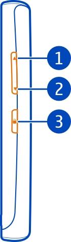8 Komma i gång Sidor 1 Volym upp-/zooma in-knapp 2 Volym ned-/zooma ut-knapp 3 knapplåsknapp Baksida 1 Kamera 2 Högtalare Ta bort skyddstejpen