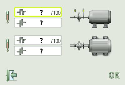 VINKEL- OCH FÖRSKJUTNINGSVÄRDEN I exemplet ovan ska den rörliga maskinen justeras vertikalt till en position med ett vinkelfel på +0,05 mm/100 mm och ett parallellfel på -0,06 mm.