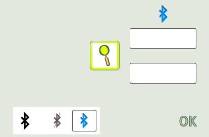 Para Bluetooth-enheter Peka på sökikonen och tryck på OK för att söka enheter som kan paras. I resultatlistan till vänster visas alla enheter som kan paras.