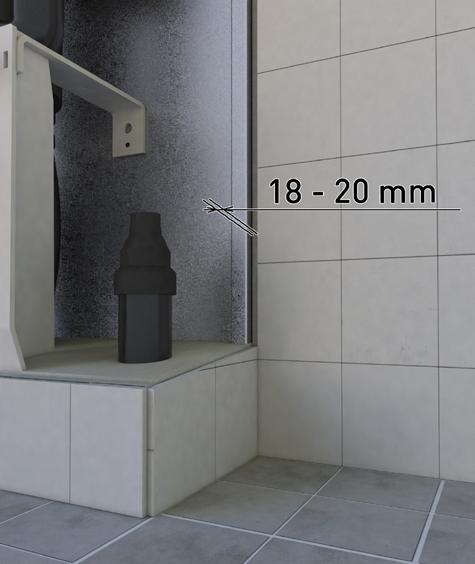5. Om ytskikt på väggen är av kakel måste detta sluta 18-20 mm från vulstkanten, för att ge