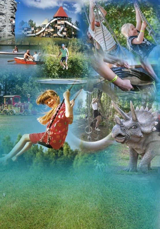 Här roar man sig i naturen med kanot eller en roddtur på sjön. Studsa högt på hoppkuddarna, eller klättra och lek i alla klätterborgar.