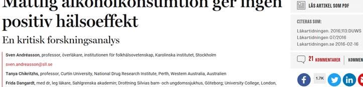 alkohol även har positiva effekter på flera folksjukdomar hos medelålders