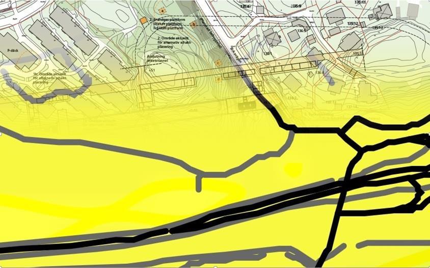 Station Järla Stationsentréer Figur 13. Översikt över föreslagen placering av stationen Järla och partikelhalten som dygnsmedelvärde.